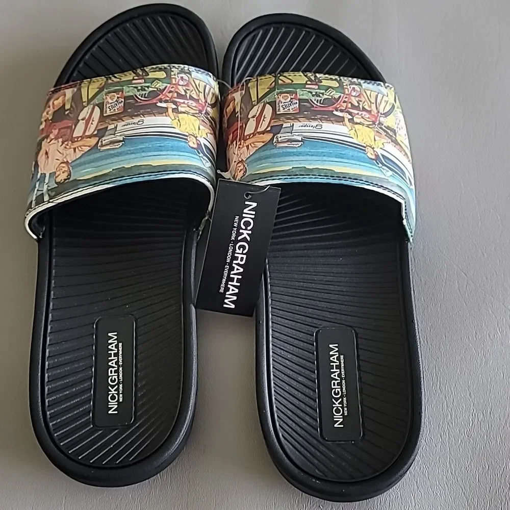 Nick Graham Dane Happy Men's Slide Sandals Beach Print Father Day Size 13 M